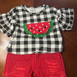 Summer Watermelon Appliqué shirt and short set